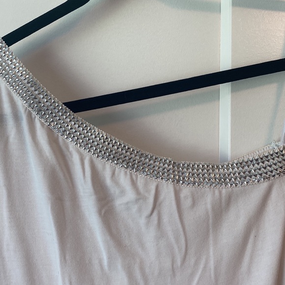 FREE WITH PURCHASE New White One Shoulder Dress with Silver Trim - Picture 2 of 7